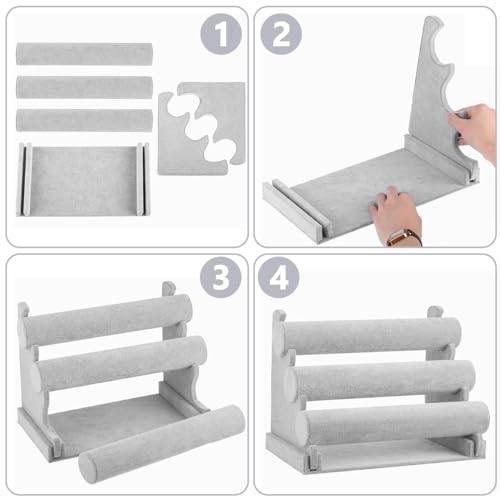 MAYCREATE® Bracelet Holder Organizer 3-Tier Jewelry Display Stand for Watch Bangle Detachable Velvet Desk Storage Showcase Rack Grey 2PCS MAYCREATE® Bracelet Holder Organizer 3-Tier Jewelry Display Stand for Watch Bangle Detachable Velvet Desk Storage Showcase Rack Grey 2PCS